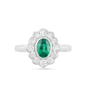 18ct White Gold Emeraldand Diamond Cluster Ring
